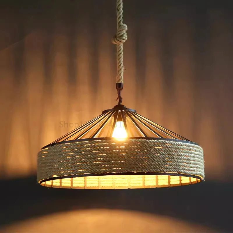 Classic Hemp Rope Pendant Light - Retro Industrial Ceiling Fixture - Luci
