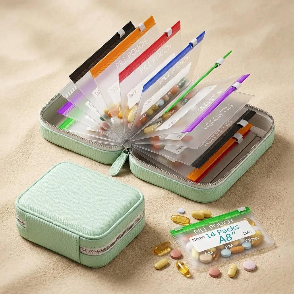 WeekPouch™ Portable Medicine Case — 14 Labelled Zip Pouches