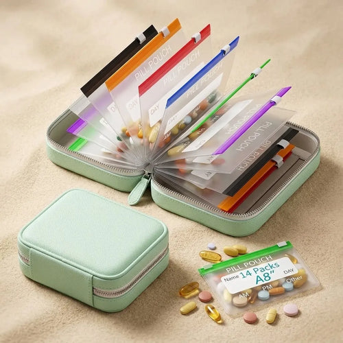 WeekPouch™ Portable Medicine Case — 14 Labelled Zip Pouches