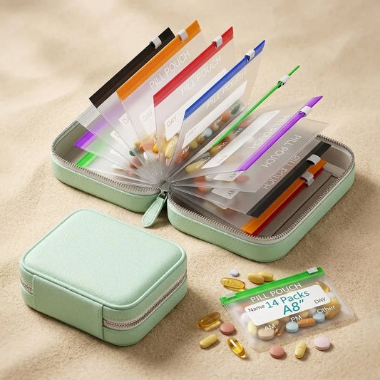 WeekPouch™ Portable Medicine Case — 14 Labelled Zip Pouches