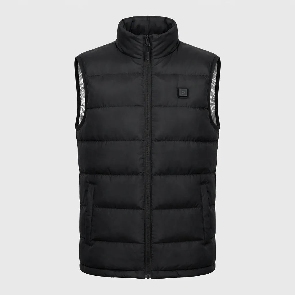 Man wearing black heated gilet outdoors