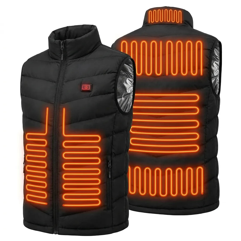 Man wearing black heated gilet outdoors