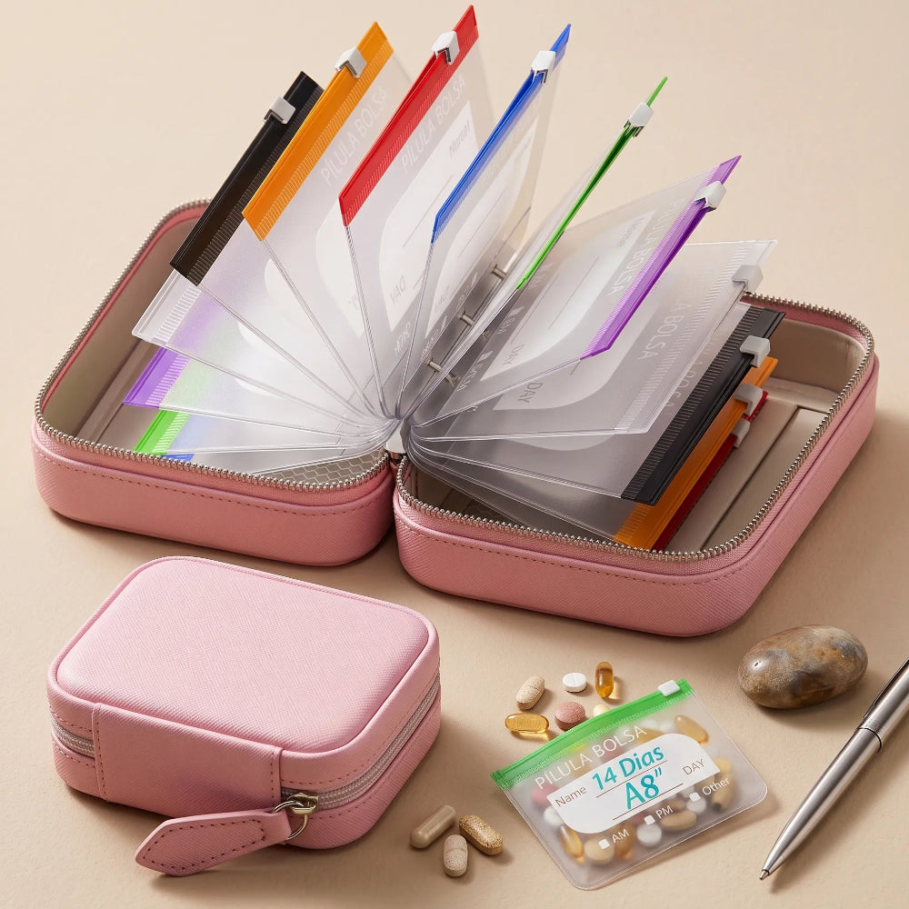 WeekPouch™ Portable Medicine Case — 14 Labelled Zip Pouches