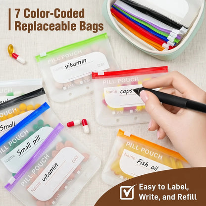 WeekPouch™ Portable Medicine Case — 14 Labelled Zip Pouches