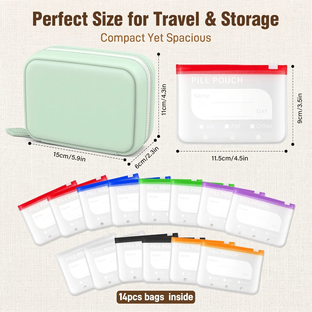 WeekPouch™ Portable Medicine Case — 14 Labelled Zip Pouches