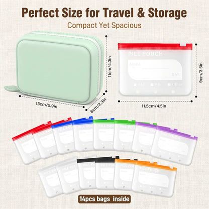 WeekPouch™ Portable Medicine Case — 14 Labelled Zip Pouches