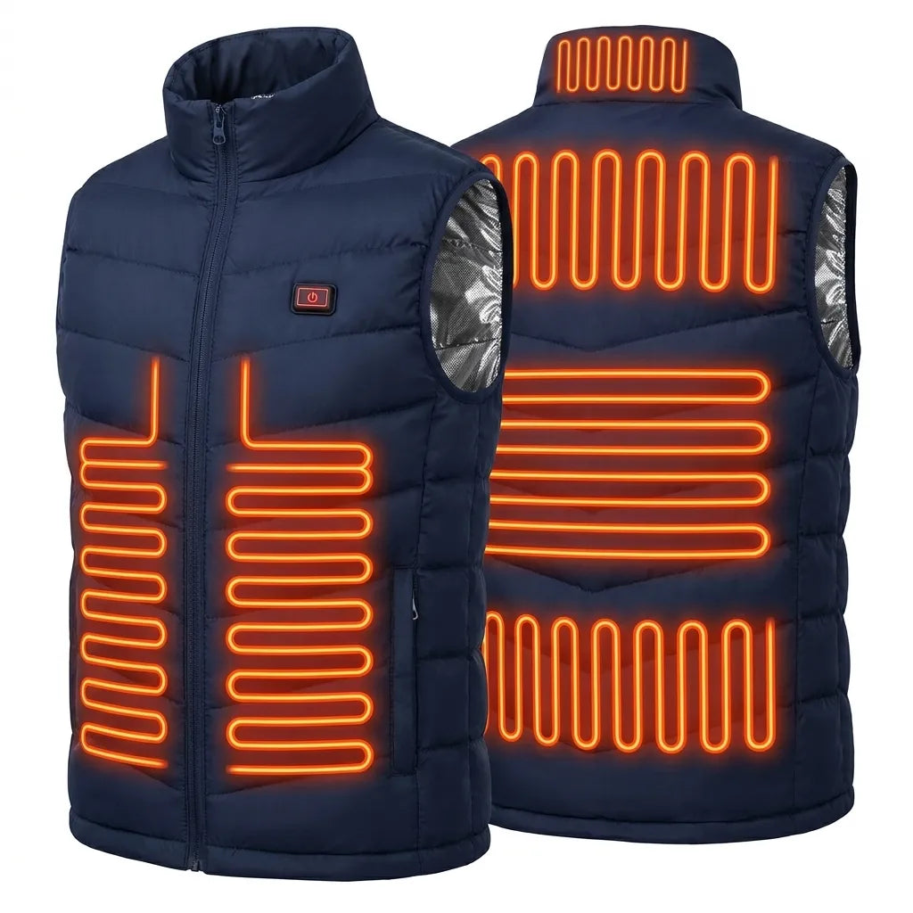 Man wearing black heated gilet outdoors