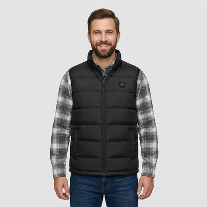 Man wearing black heated gilet outdoors