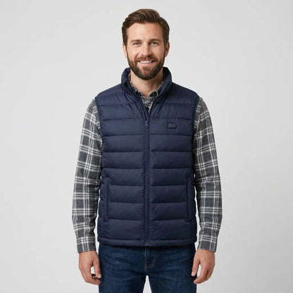 Man wearing black heated gilet outdoors