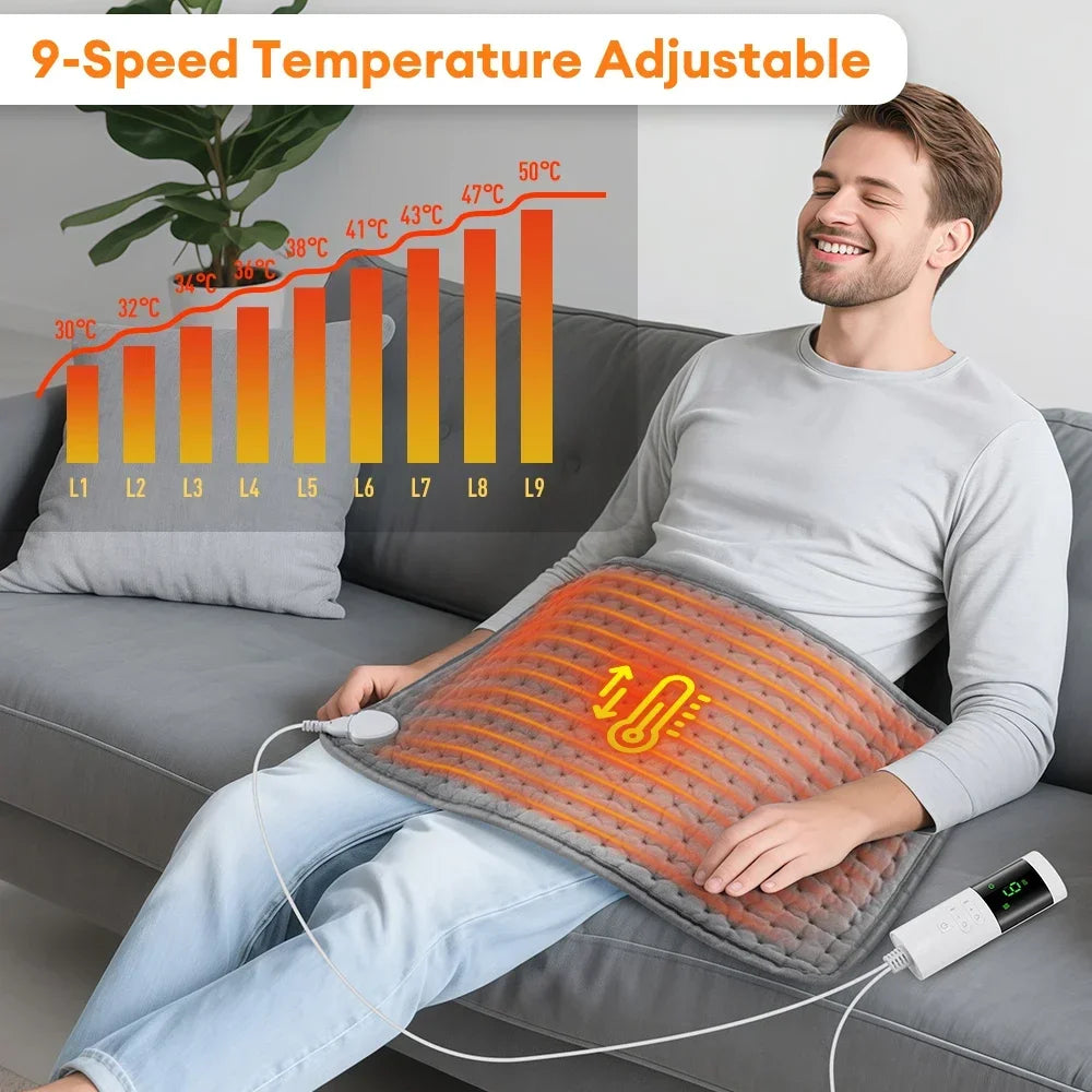 Electric Heat Pad for Back & Shoulders — 9 Levels, 4 Timers