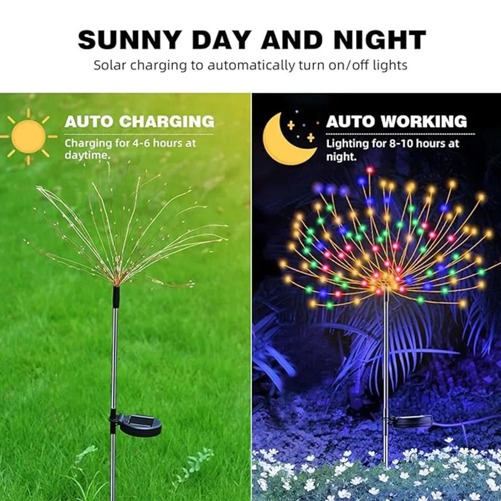 Solar Firework Garden Lights - 150 LED, Waterproof, 8 Modes - Luci