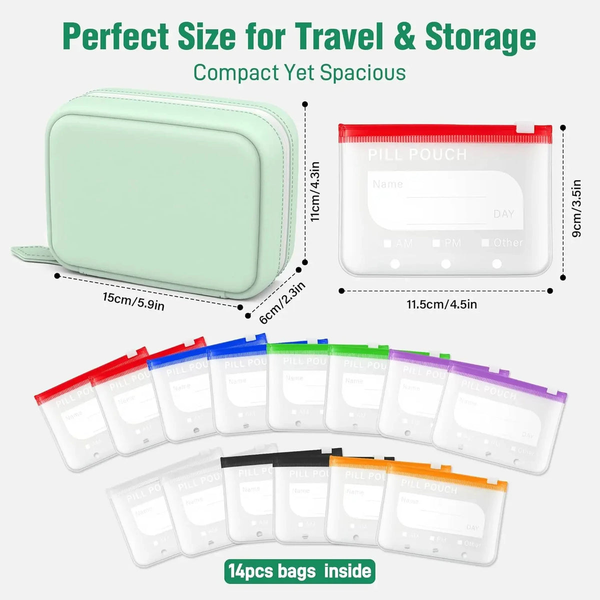 WeekPouch™ Portable Medicine Case — 14 Labelled Zip Pouches