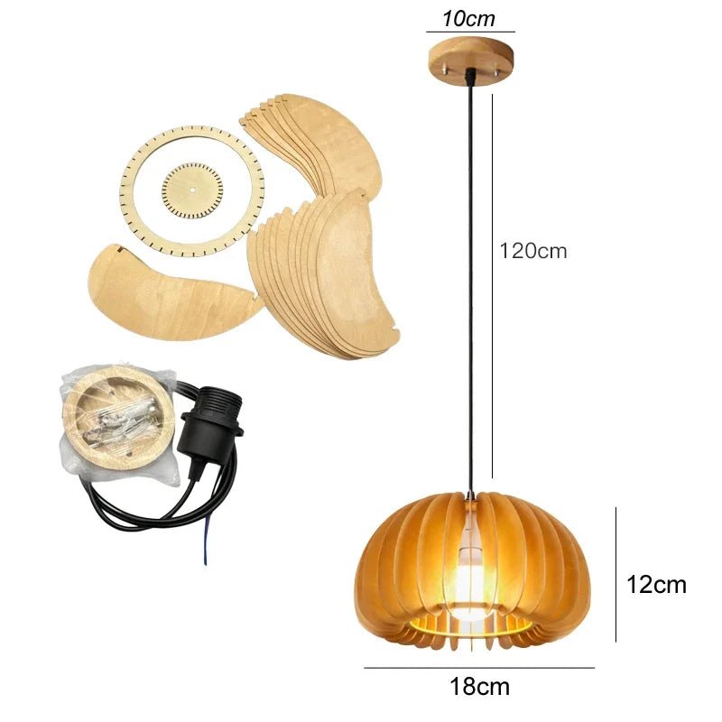 Pendant Wood Pumpkin Light - Modern Handmade Decor - Luci