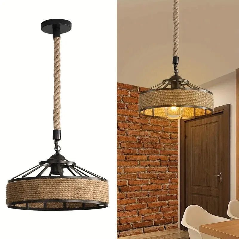 Classic Hemp Rope Pendant Light - Retro Industrial Ceiling Fixture - Luci