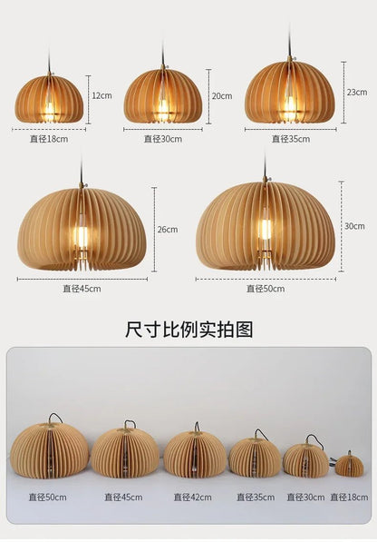 Pendant Wood Pumpkin Light - Modern Handmade Decor - Luci
