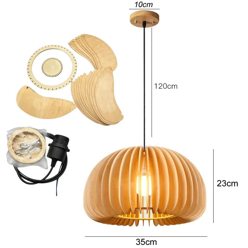 Pendant Wood Pumpkin Light - Modern Handmade Decor - Luci