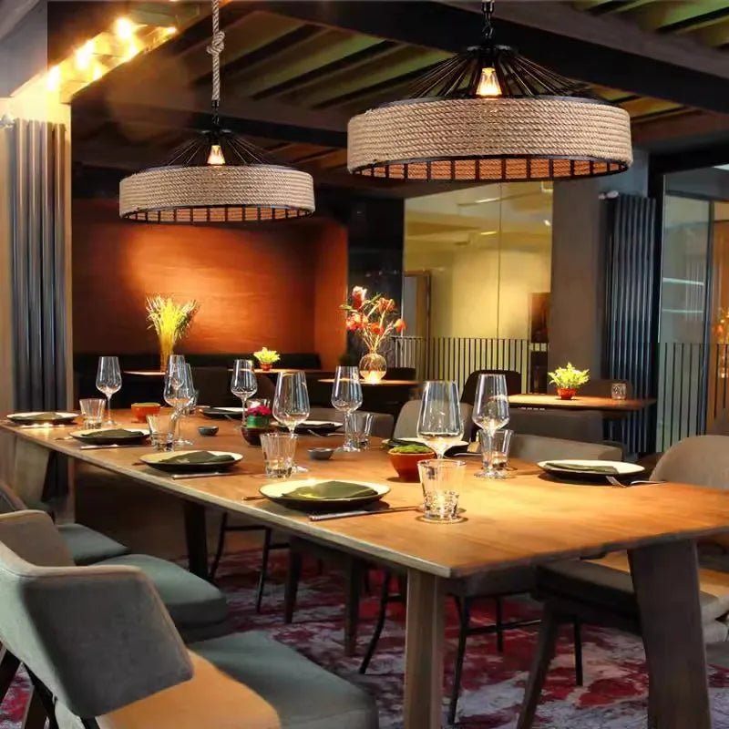 Classic Hemp Rope Pendant Light - Retro Industrial Ceiling Fixture - Luci