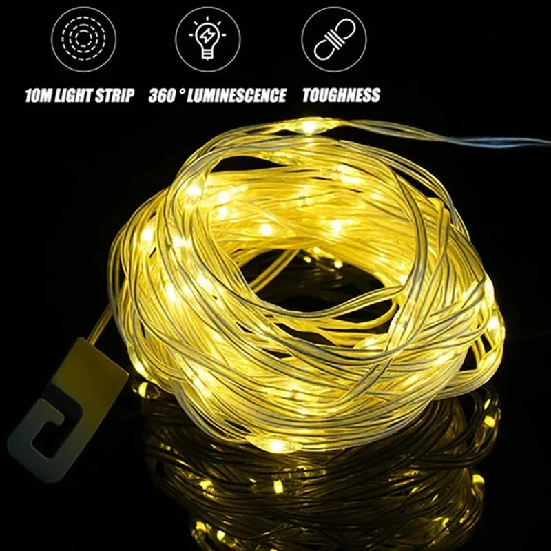 4-in-1 Solar Camping Lantern & 10m RGB String Light 