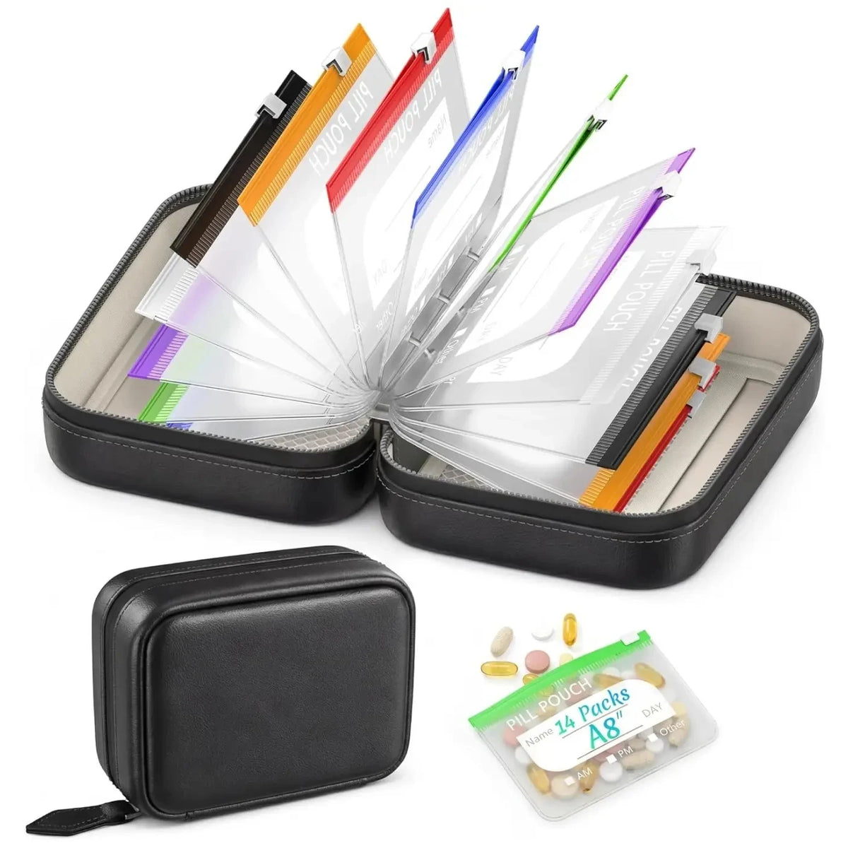 WeekPouch™ Portable Medicine Case — 14 Labelled Zip Pouches
