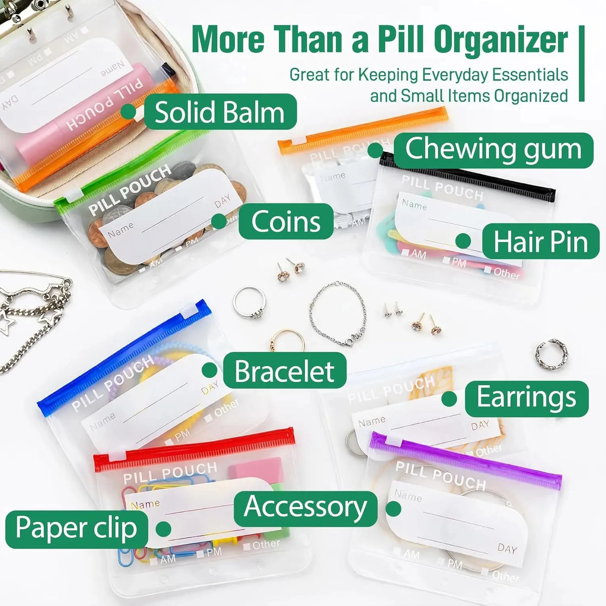 WeekPouch™ Portable Medicine Case — 14 Labelled Zip Pouches