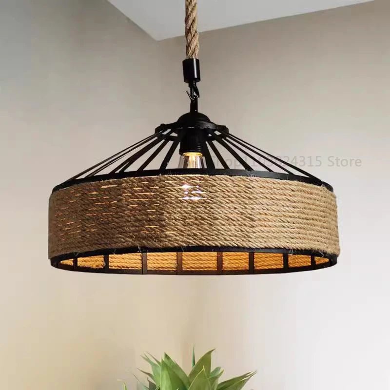 Classic Hemp Rope Pendant Light - Retro Industrial Ceiling Fixture - Luci