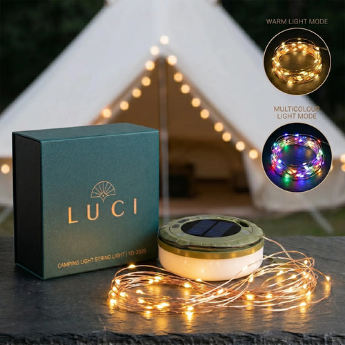 4-in-1 Solar Camping Lantern & 10m RGB String Light - Luci